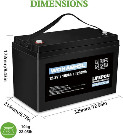 WOXABHSL 4 PCS 12V 100AH Lifepo4 Lithium Battery Up to 15000+ Deep Cycles, Buit in 100A BMS Perfect for Trolling Motors, Boat, Marine, Rv, Solar