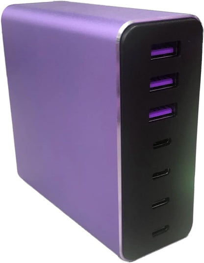 Aluminum Alloy USB C Charger GaN Fast USB C Charging Station 7 Ports 65W Laptop Charger for MacBook Pro/Air/iPad Pro/iPhone (Purple)