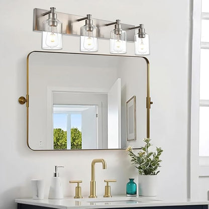 TODOLUZ Bathroom Vanity Light Fixtures, 4-Lights Modern Brushed Nickel Wall Mounted Lamp with Clear Glass Shade for Bedroom Over Mirror