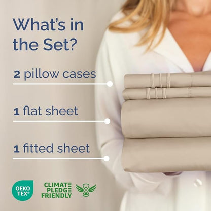 Full XL Bed Sheet Set - 4 Piece Extra Long Extended Full XL Sheets - Ultra-Soft, Breathable & Cooling - Fits 8” to 16" Mattress w/ Deep Pockets - 54" x 80" - Easy-Fit, Wrinkle & Fade Resistant - Cream