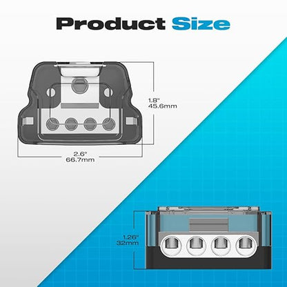 Distribution Block Car Audio, Malictele 4 Way 1x0/2/4 Gauge In 4x4/8 Gauge Out Power Distribution Block Ground Distributor Connecting Block for Car Amplifier Audio Splitter use in Vehicles Boats 2 PCS