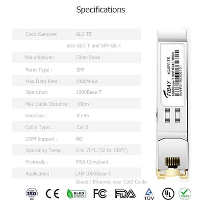 OPSTRAN 1000BASE-T SFP RJ45 Copper Transceiver Module Compatible with Cisco GLC-T SFP-GE-T 100m Cat5e/6 10 Pack