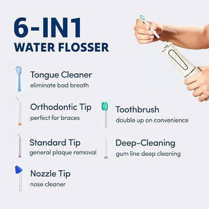 Professional Water Flosser - Advanced Dental Care for a Healthier Mouth, Gum, and Teeth - IPX7 Waterproof Oral Irrigator | 7 Replacement Tips, Travel-Friendly, Rechargeable - Oral Hygiene (White)