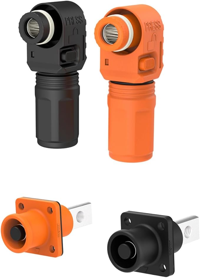 1 Set Battery Energy Storage Connector, 200A 50mm² High Current Connectors Quick Plug Terminal Black Right Angle Plug and Socket IP67 Waterproof Power Adapter (200A, Black)