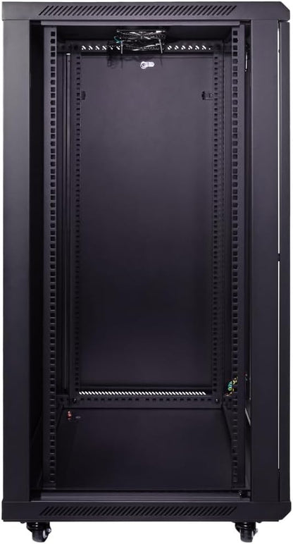 NavePoint 22U Server Cabinet Wall Mount Rack Enclosure with Caster Wheels, 2 Fans, Locking Glass Door, Removable Side Panels – 22U Network Cabinet 23.6” Deep, 19” Server Rack for A/V Equipment