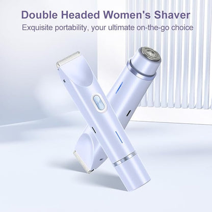 Bikini Trimmer for Women 2 in 1 Dual Head - IPX7 Waterproof Painless Electric Razors for Beauty, Pubic Hair, Face, Legs & Underarms– Portable Cordless Shaver with Fast Charging, Easy Cleaning (Blue)
