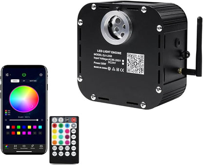 AZIMOM High Brightness 50W Twinkle Fiber Optic Light Source RGBW Light Box Engine Diver Bluetooth/RF Remote Control Music Sensor Mode for Car Home Star Ceiling Light Effect Decoration