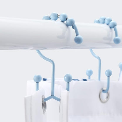 Shower Curtain Hooks, Goowin Shower Curtain Rings, Stainless Steel Shower Curtain Hooks Rust Proof Free Sliding Double Shower Hooks for Curtain, Shower Curtains & Liners (Blue)