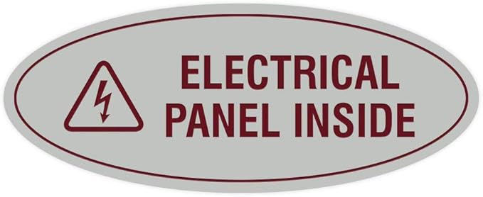 Signs ByLITA Oval Electrical Panel Inside Sign (Light Grey/Burgundy) - Large 2 Pack