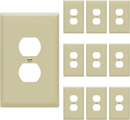 ENERLITES Duplex Receptacle Outlet Wall Plate, Jumbo Electrical Outlet Covers, Gloss Finish, Oversized 1-Gang 5.51" x 3.50", Polycarbonate Thermoplastic, 8821O-I-10PCS, Ivory, 10 Pack