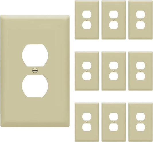 ENERLITES Duplex Receptacle Outlet Wall Plate, Jumbo Electrical Outlet Covers, Gloss Finish, Oversized 1-Gang 5.51" x 3.50", Polycarbonate Thermoplastic, 8821O-I-10PCS, Ivory, 10 Pack