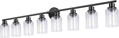 Guliaofo 8-Light Black Vanity Lights, Modern Bathroom Light Fixtures with Clear Glass Shade, Wall Lamps for Mirror Kitchen Hallway Cabinet Living Room Sconces Lights - E26