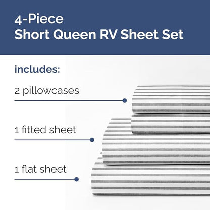 RV Short Queen Sheet Set 60 X 75 - 4 Piece RV Short Queen Bed Sheets - Soft, Breathable & Cooling - Designed for Bunks, Trailers & Campers - Fits 8” to 12" Mattress - Luxury Bedding - Grey Stripes 2