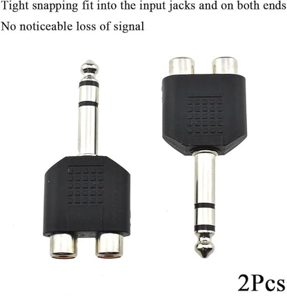 HAHIYO 3 M-2x6.35 RCA F-TRS Stereo Plug Interconnect Audio One Male 6.35mm(1/4 inch) and Two Females 3mm(1/8Inch) Adapter Splitter Good Signal Sound Snap Tight Not Wobble for Guitar Black 2pcs