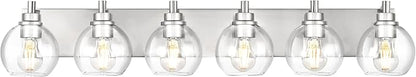 METWET Bathroom Light Fixtures, 6 Light Brushed Nickel Vanity Light, 38 Inch Modern Wall Sconces with Globe Clear Glass Shade, Vanity Lighting Fixtures Over Mirror, VL195-BN-6