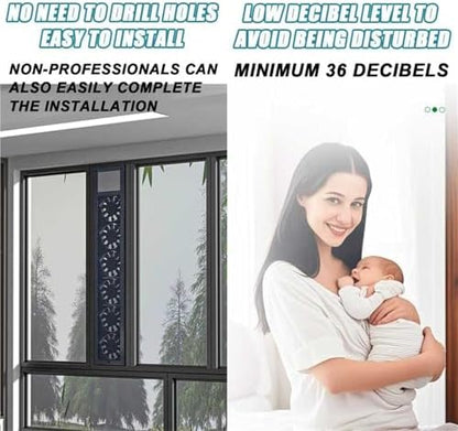 Adjustable Door & Window Exhaust Fan with Filter, 52-140cm, 85m³/h Airflow, 2800 RPM, Punch-Free Installation for Home, Kitchen, Bedroom & Office Use