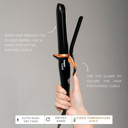 TAIFF Curves Professional Black Titanium Curling Iron – High-Performance Hair Curler & Rizadora para Cabello with Dual Voltage | Fixed Temperature 410°F | 1 1/4”