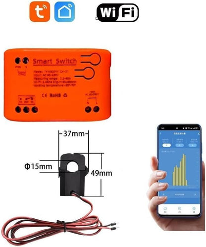 Tuya app WiFi Smart Energy Monitor, Single Phase Clamp Electricity Meter with 1 * 80ACT Current Transformer, Remote Monitor Meter Real-Time Electricity