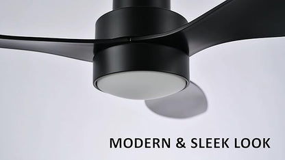SMAAIR Ceiling Fan with Light and Remote Control 52 Inch, Flush Mount Ceiling Fans with Lights, Reversible, Noiseless DC Motors, Dimmable, Indoor Ceiling Fan for Bedroom, Living Room, Black
