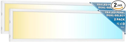 Sunco 1x4 LED Flat Panel Light Fixture 50W Selectable Brightness 3750/5000/5700LM Selectable Color Temperature 3500K/4000K/5000K 0-10V Dimming Matte White Drop Ceiling Office Lights ETL 2 Pack