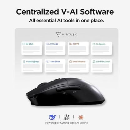 Virtusx Jethro AI Mouse - Voice & Audio Recorder for Lecture & Meeting, Centralized Software with Voice Typing, Writing Tools, Transcribe, Translate & Summarize, Wireless Mouse for Computer, Laptop
