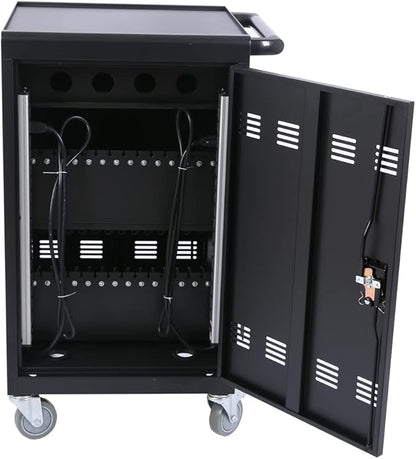 OFLILAK 36-Device Mobile Charging Cart with Charging Power Strip and Front and Rear Access Locks, Cable Management, Up to 17"", Safe Charging Cabinet for Ipads, Chromebooks, Tablets, Laptops Black