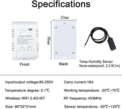 WiFi Temp-Humidity Controller Sensor Module Wireless Remote Control with Energy Consumption Monitoring, for Greenhouse, Homebrew, Climbing Pet Breeding, Incubator, Alexa Voice