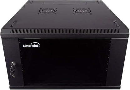 NavePoint 6U Server Cabinet Wall Mount Rack Enclosure Includes 2 Fans, Locking Glass Door, Removable Side Panels – 6U Network Cabinet 23.6” Deep, 19 Inch Server Rack for IT and A/V Equipment
