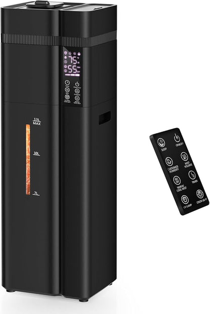 Zeova 13L/3.4Gal Humidifiers for Bedroom, Ultrasonic Warm & Cool Mist Humidifier Large Room, Covers 800ft², 72H Runtime, 24H Timer, 3 Mist Modes Top Fill Quiet Humidifiers for Home, Office, Black