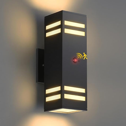Zinola Motion Sensor Outdoor Lights, Modern Outdoor Wall Lights with E26 Base, Black Motion Detector Lights for Outside, Waterproof Sconce Exterior Lights for House Porch Front Door, Bulbs Included