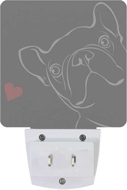Smoaffly French Bulldog Dog red Heart Night Light Plug-in LED Nightlights Auto Sensor Night Lamp Dusk-to-Dawn Lamp Home Decor for Nursery Children Girls Boys