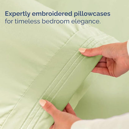 Split Head King Sheet Set – 4 Piece Flex Split Top King Sheets for Adjustable Beds - Fits 14” to 16" Mattress w/ Deep Pockets - Breathable & Cooling - Luxury Bedding & Wrinkle Free - Light Sage Green