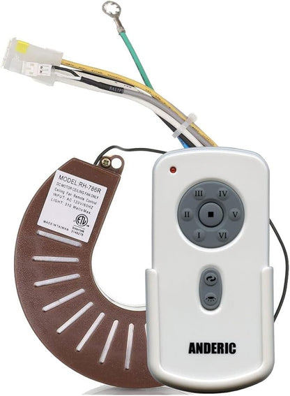 Anderic RH786R/RR787T-KIT 6-Speed DC Ceiling Fan Remote Control Kit Replacement for Casablanca Fanimation Slinger Holliston Panama Stealth Fellini – Light Dimmer, Reverse Function - CHQRH787T RH786R