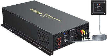WZRELB 3500W 24VDC 120VAC Pure Sine Wave Power Inverter, 2 AC Outlets, Wired Remote Control, RV (RBP-350024WR)
