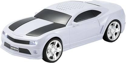 WSTER Sports Car Model Bluetooth Speaker with Stereo Sound, TWS Pairing, LED Party Lights, USB/TF Playback, Movable Wheels, Unique Retro Car Gifts (White)