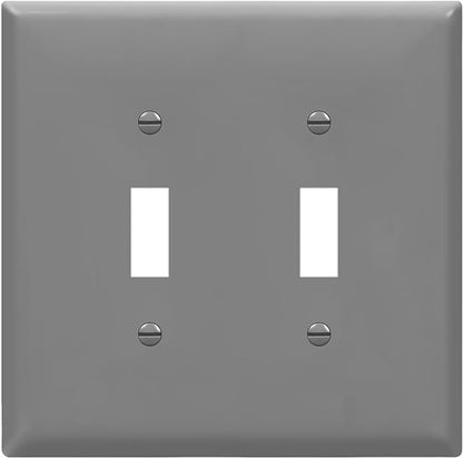 ENERLITES Double Light Switch Wall Plate, Toggle Switch Plate, Gloss Finish, 2-Gang Mid-Size 4.88" x 4.92", Unbreakable Polycarbonate Thermoplastic, UL Listed, 8812M-GY, Gray