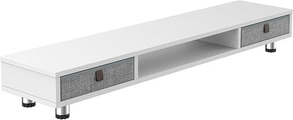 Fenge Dual Monitor Stand with 2 Drawers, 42.5 Inches Large Computer Riser for Desk, Adjustable Height Desk Shelf with Storage for Laptop, PC, TV, Printer
