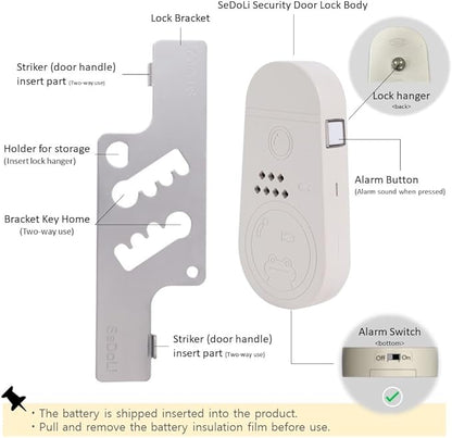 CGPLUS Security Door Stopper Alarm SEDOLI 100DB Siren for Safe Stay, Home, Travel