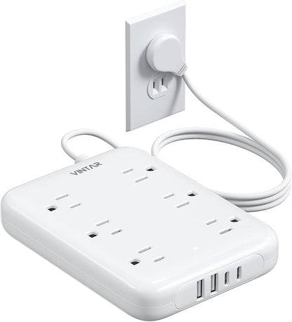 2 Prong Power Strip, VINTAR 2 Prong to 3 Prong Outlet Adapter, 6ft Extension Cord with 6 Outlets & 4 USB(2 USB-C), Two Prong Surge Protector, Flat Polarized Plug Wall Mount for Non-Grounded Outlet