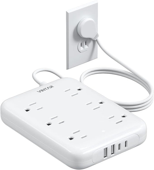 2 Prong Power Strip, VINTAR 2 Prong to 3 Prong Outlet Adapter, 6ft Extension Cord with 6 Outlets & 4 USB(2 USB-C), Two Prong Surge Protector, Flat Polarized Plug Wall Mount for Non-Grounded Outlet