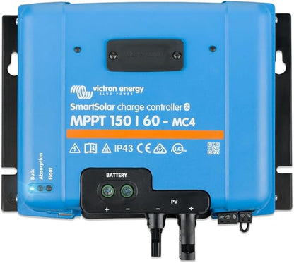 Victron Energy SmartSolar MPPT MC4 Compatible Solar Charge Controller (Bluetooth) - Charge Controllers for Solar Panels - 150V, 60 amp, 12/24/36/48-Volt