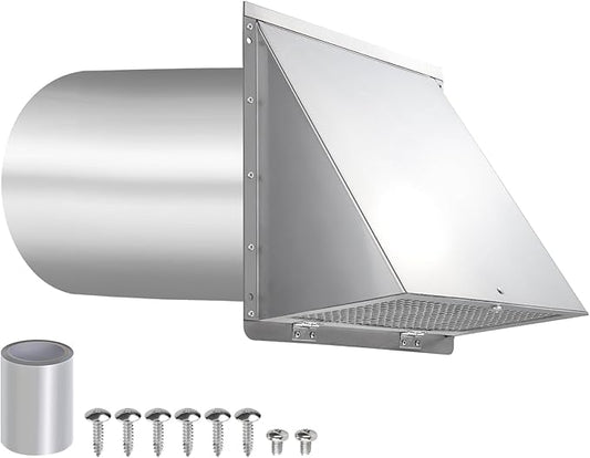 Dryer Vent Cover Outdoor 4 Inch,Dryer Vent Cover Outside,Exterior Hooded Wall Vent w/Screen & Damper,Wall Mount Extractor Vent Cap Exhaust Vent Cover for Dryer Duct AC Air Ventilation,Stainless Steel