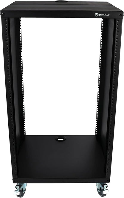 Rockville RR18U 18U Live Sound/Recording Studio Rack Case with Wheels, Reversible Rack Rails, Front & Rear Mounting, Cable Management Ports, 440lb Capacity