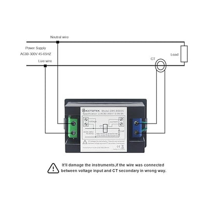 KETOTEK Digital Ammeter Voltmeter AC 80V-300V 100A, 2in1 Multimeter Panel 110V/220V, Volt Amp Meter LED Display Voltage Amperage Detector Tester Gauge with Current Transformer CT