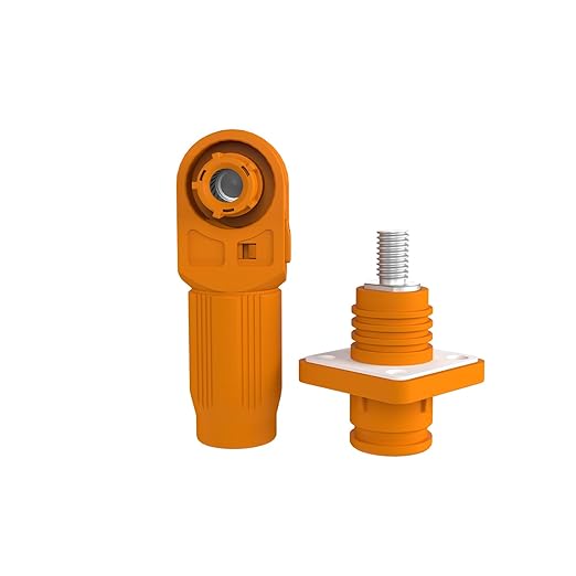 150A Battery Energy Storage Connector, 35mm² High Current Connectors IP67 Waterproof Stud Wiring Power Adapter Quick Plug Terminal Right Angle Plug and Socket （1500V Orange)