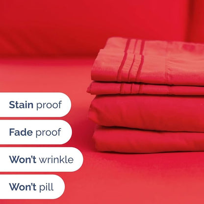 Full XL Bed Sheet Set - 4 Piece Extra Long Extended Full XL Sheets - Soft, Breathable and Cooling - Fits 8" to 16" Mattress with Deep Pockets - 54" x 80" - Easy-Fit, Wrinkle and Fade Resistant - Red