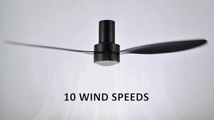 SMAAIR 52" Smart Flush Mount Ceiling Fans with Lights and Remote, Quiet DC Motor, 3-Blade Modern Ceiling Fan, Low Profile Ceiling Fan works with APP/Voice, 8H Timer &24H Schedule, ABS Blades, Black