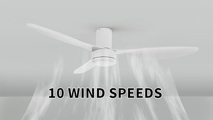 SMAAIR 52 Inch Ceiling Fan No Light with Remote, Flush Mount Modern Ceiling Fan without Lights, Quiet DC Motor, 10 Speed Adjustable, Indoor 3 Blade Ceiling Fan for Indoor Bedroom Living Room, White