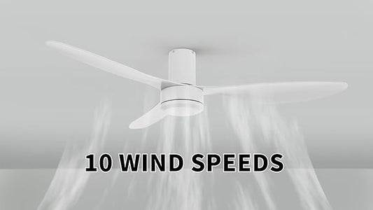 SMAAIR 52 Inch Ceiling Fan No Light with Remote, Flush Mount Modern Ceiling Fan without Lights, Quiet DC Motor, 10 Speed Adjustable, Indoor 3 Blade Ceiling Fan for Indoor Bedroom Living Room, White