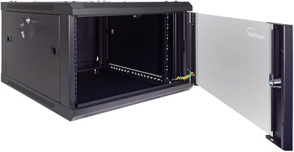 NavePoint 6U Server Cabinet Wall Mount Rack Enclosure Includes 2 Fans, Locking Glass Door, Removable Side Panels – 6U Network Cabinet 23.6” Deep, 19 Inch Server Rack for IT and A/V Equipment